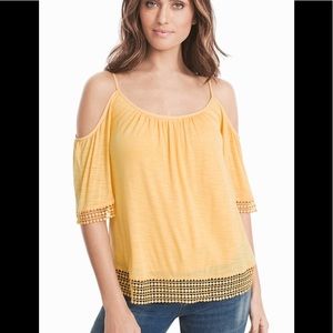 WHBM Short Sleeve Cold-Shoulder Lace-Trim Top, NWT